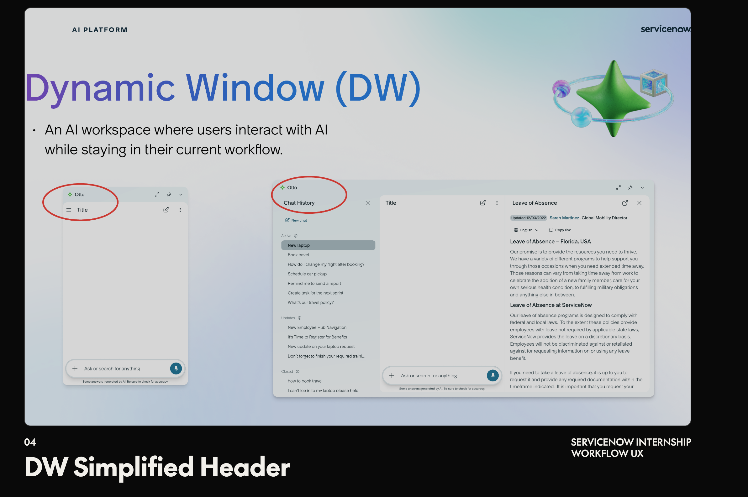 ServiceNow Dynamic Window simplified header