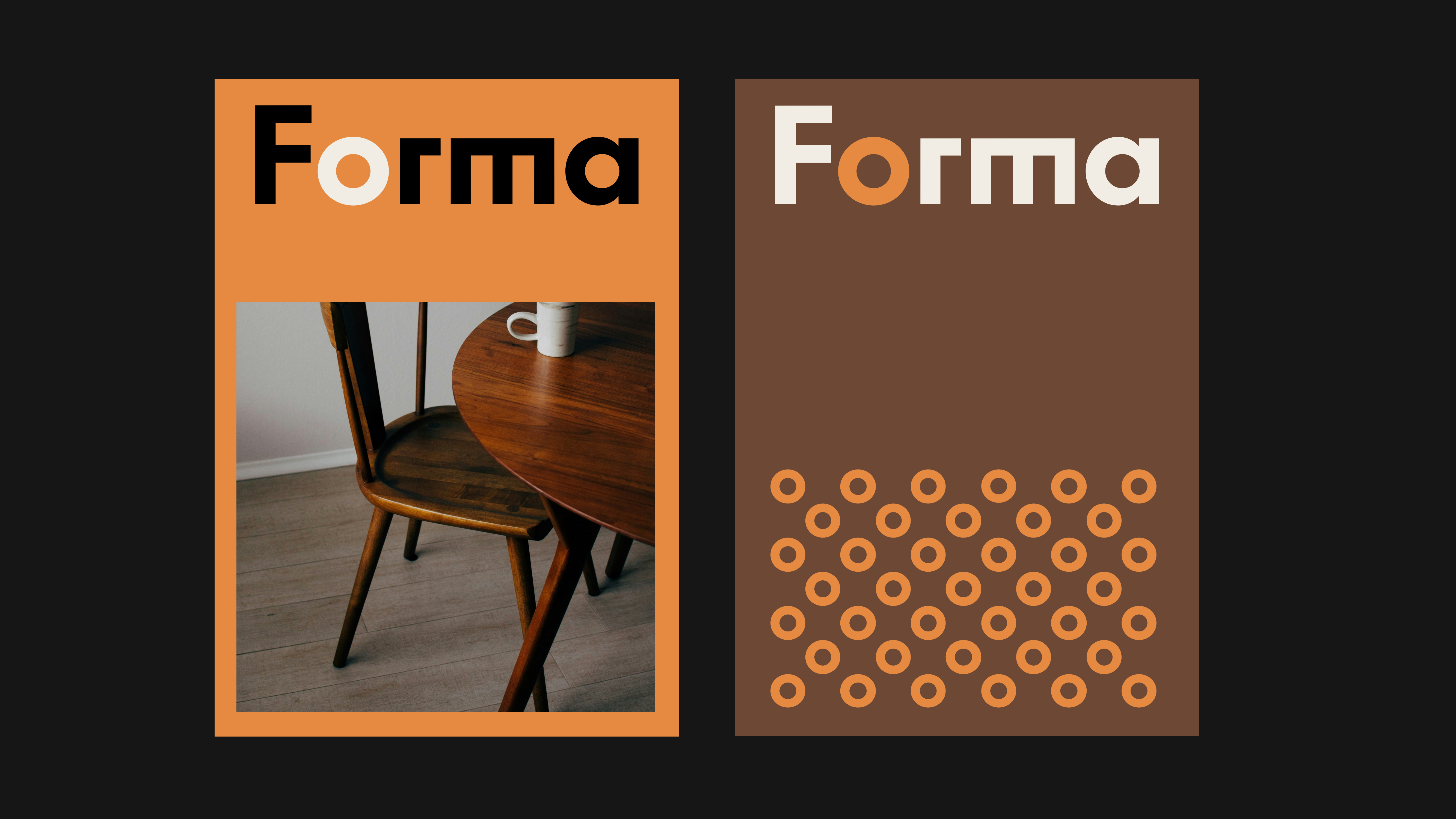 Forma identity poster with orange and brown brand system