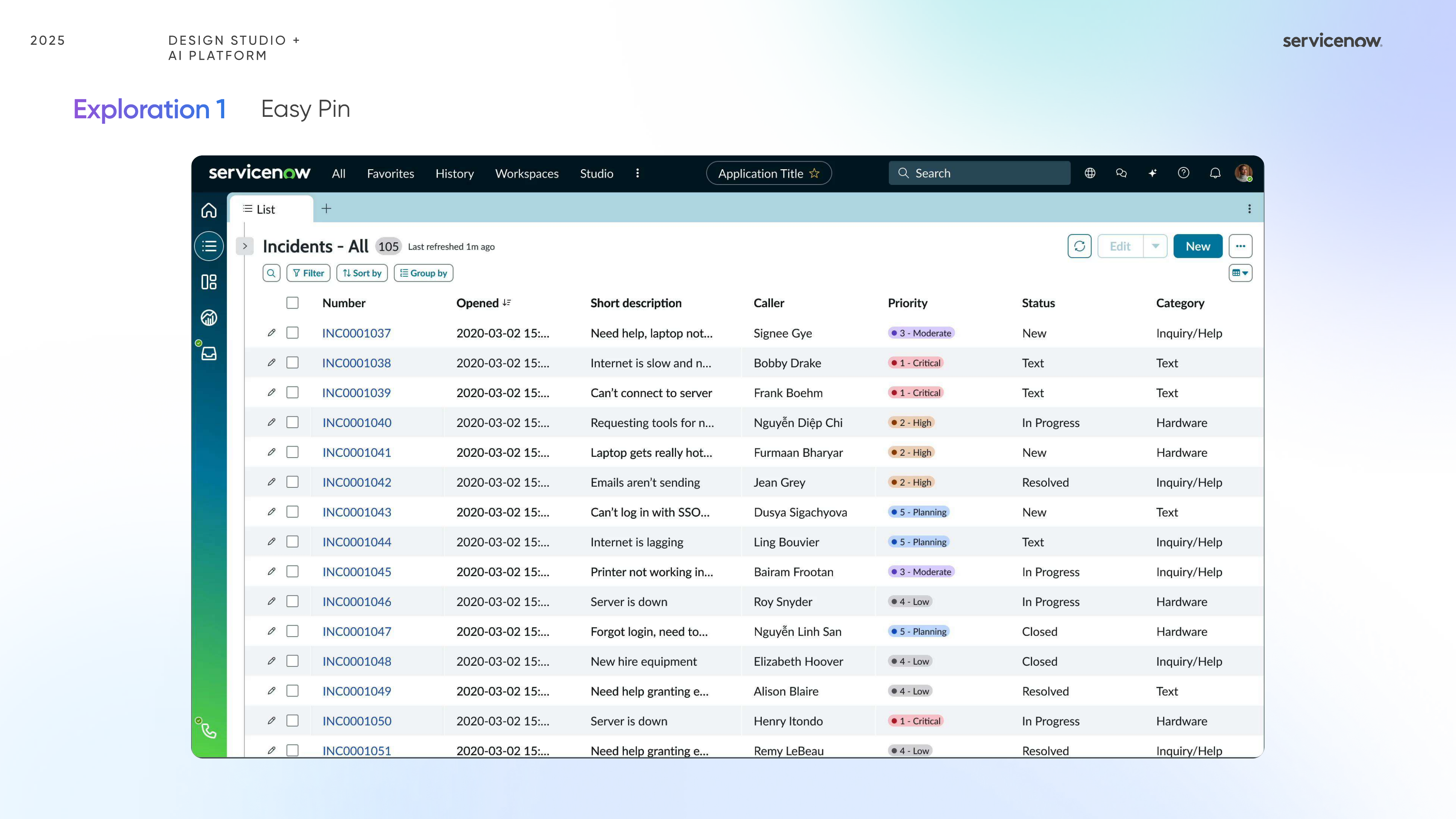 ServiceNow column pinning exploration