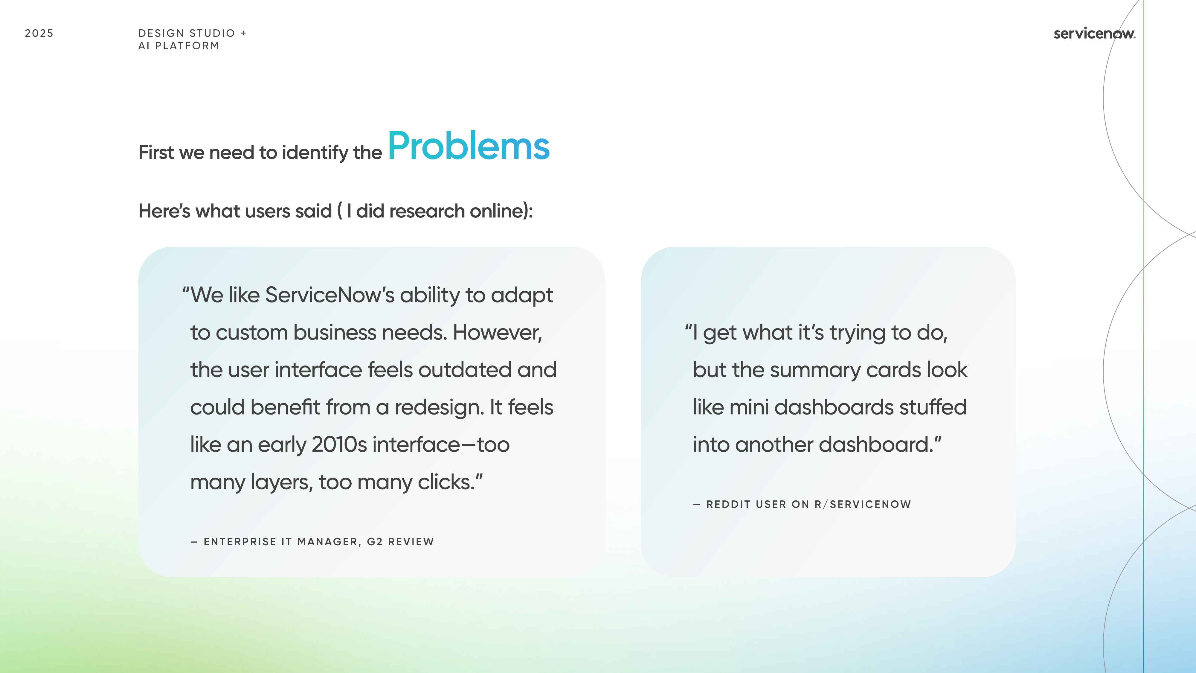 Now Assist Redesign user pain points and product problem framing