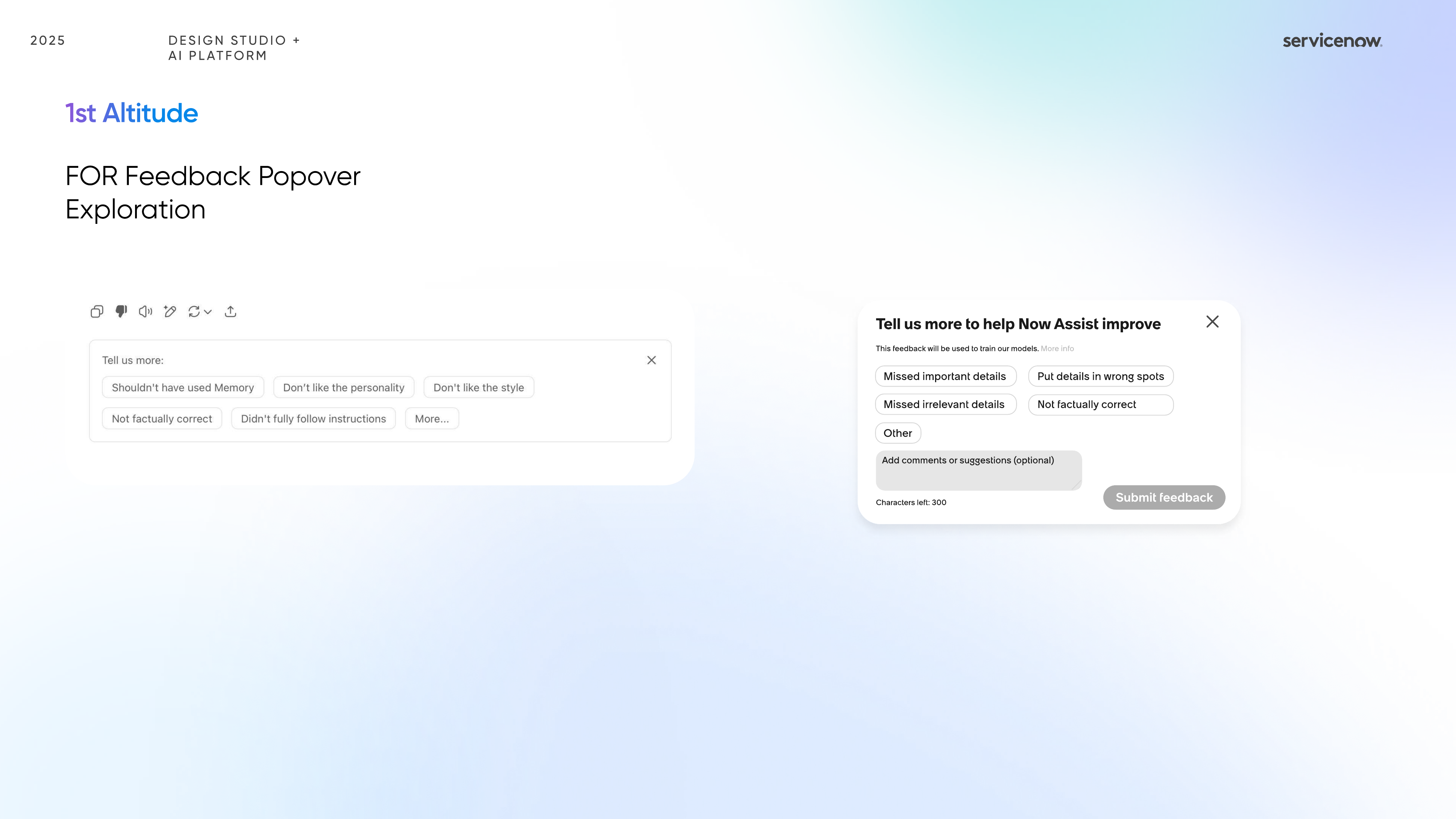 Now Assist feedback popover exploration